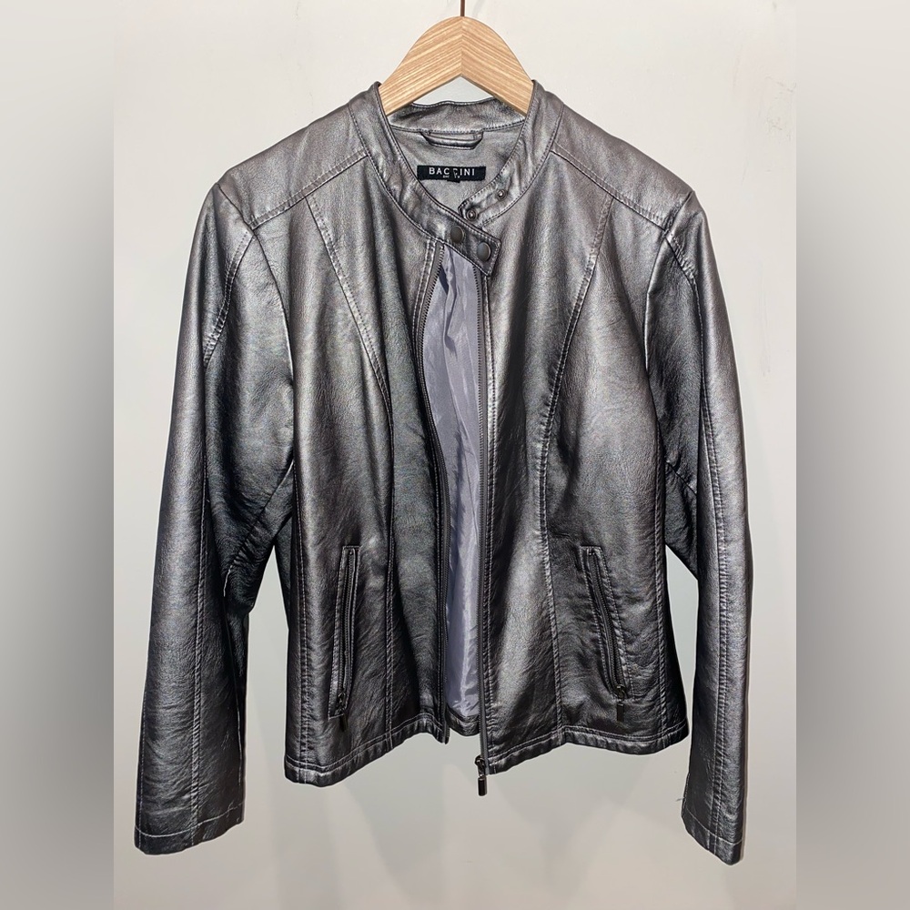 Vintage Baccini Silver Metallic Moto Jacket Women’s Size 1X